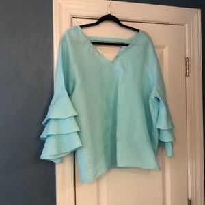 Blue green linen top.